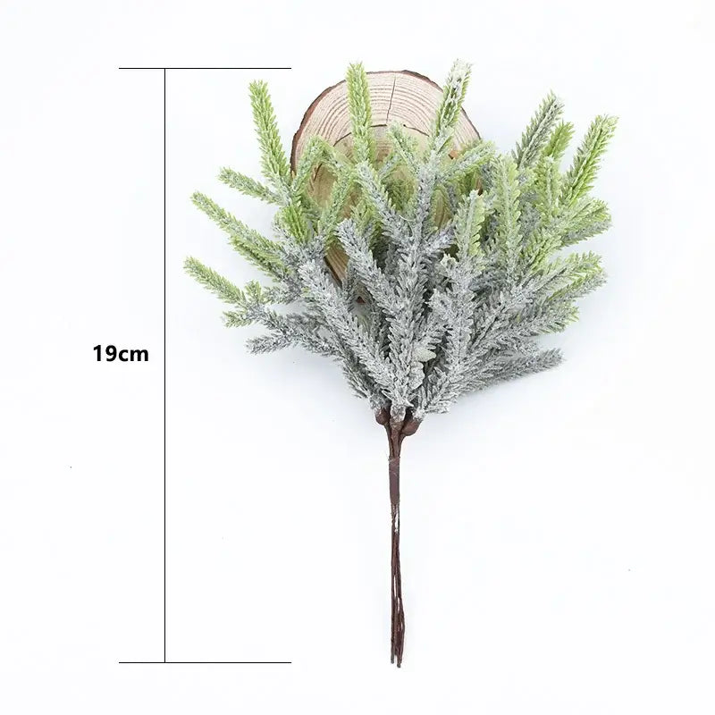 Frosty green decorbites artificial pine plants branch with brown stem 19cm tall for home wedding diy decoration