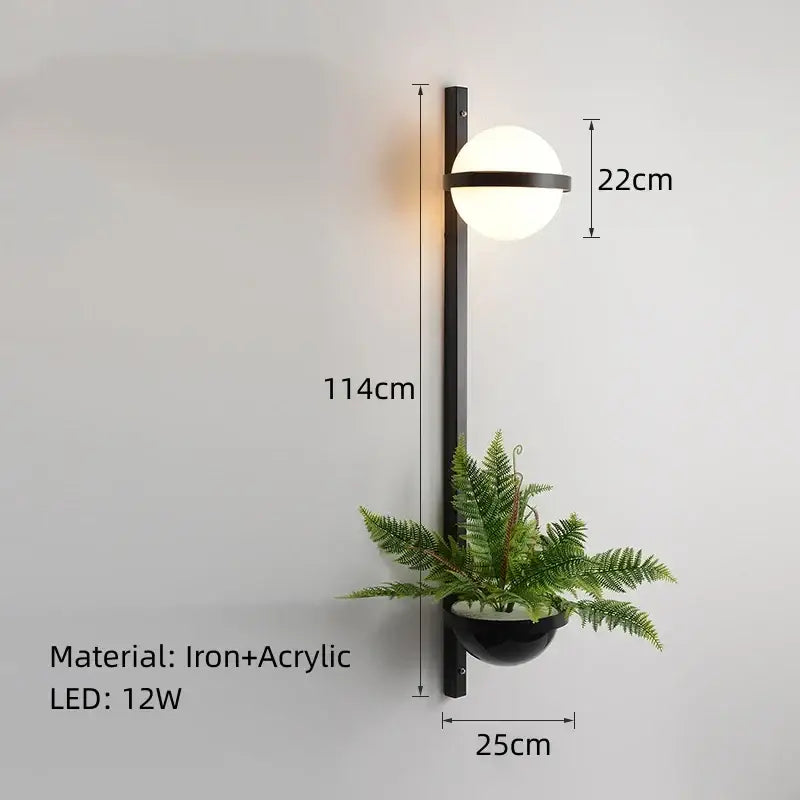 Black iron and acrylic decorbites artificial plant pendant light with frosted glass shade and green fern planter