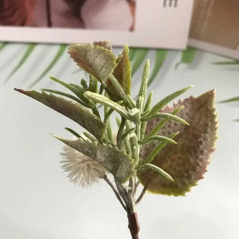 Decorbites artificial plant simulation bouquet featuring green and brown frosted foliage for wedding party decor