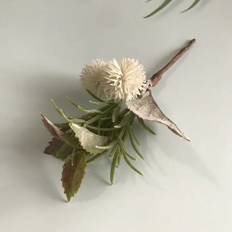 Delicate decorbites artificial plant simulation bouquet with white pom-pom blooms and rustic twig stem for wedding decor