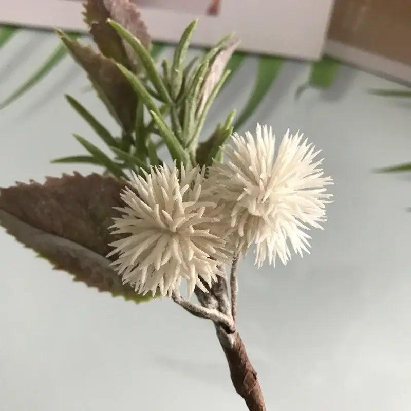 White spiky decorbites artificial plant simulation bouquet with green and brown leaves for wedding family hotel decor