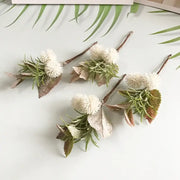 Decorbites artificial plant simulation bouquet with white fluffy flowers and green brown leaves for wedding decor