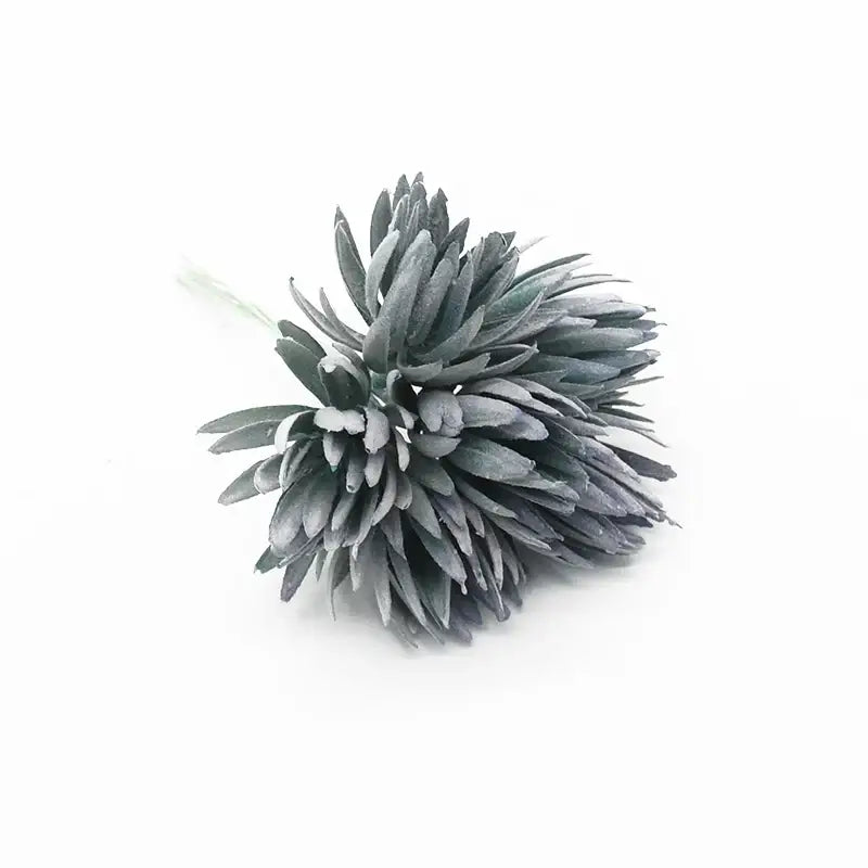 A cluster of decorbites artificial plant fake flowers in muted gray-green with textured foliage and white speckling for christmas decor