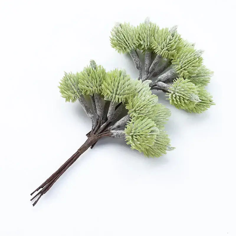 Frosty green textured artificial pine branch cluster with grayish brown stems from DecorBites artificial plants christmas decor