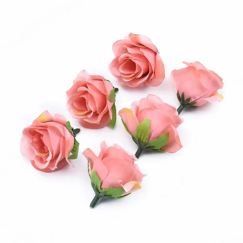 Pink artificial plants decorative roses with green stems leaves decorative flowers brooch for home Christmas decor