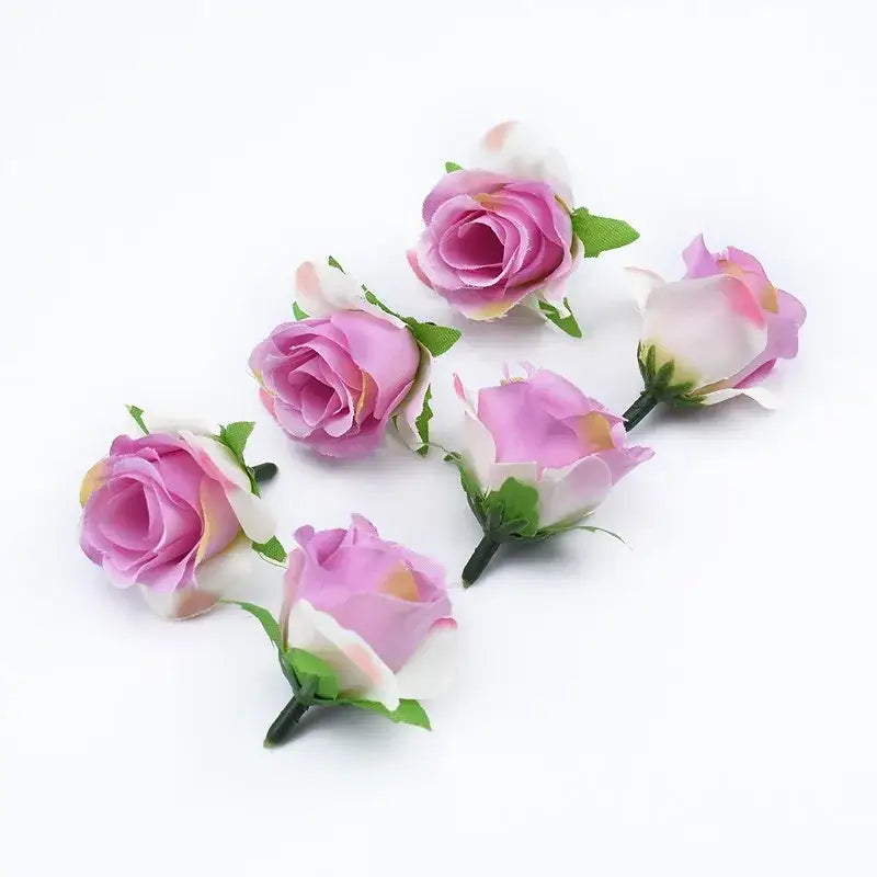 DecorBites™ artificial plants decorative pink and white roses brooch with green stems for DIY home Christmas decor