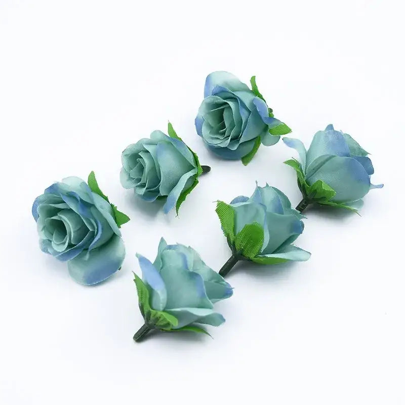 DecorBites artificial plants decorative blue roses with green leaves decorative flowers brooch for home and Christmas decor