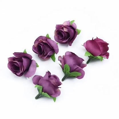 Purple artificial plants decorative roses with green stems and leaves decorative flowers brooch for home decor