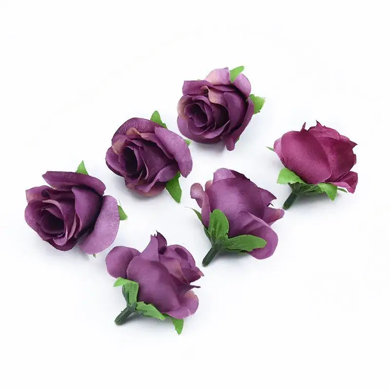 Purple artificial plants decorative roses with green stems and leaves decorative flowers brooch for home decor