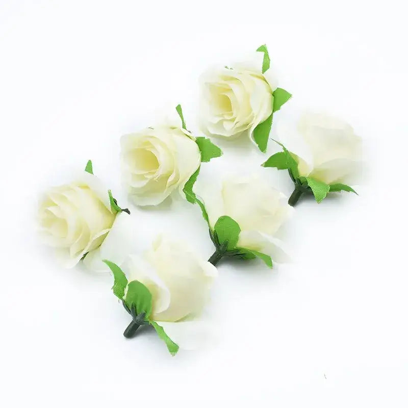 White artificial roses with green leaves and stems in decorbites™ artificial plants decorative flowers brooch for home decor