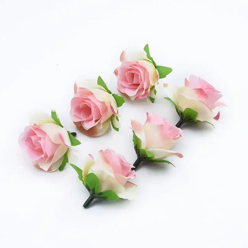 DecorBites artificial plants decorative pink and cream gradient roses with green leaves decorative flowers brooch for home decor