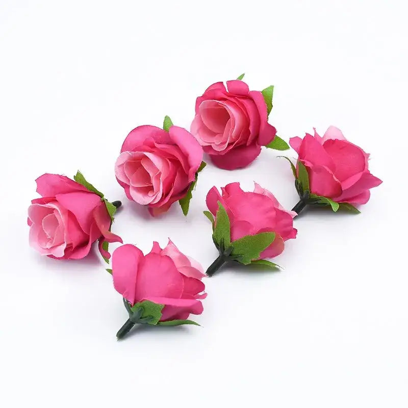 Pink fabric artificial plants decorative flowers brooch with green leaves for diy home christmas decor by decorbites