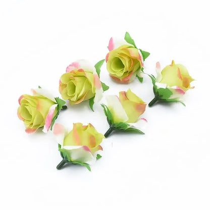 DecorBites™ delicate artificial plants decorative flowers brooch with soft green and pink petals for home Christmas decor