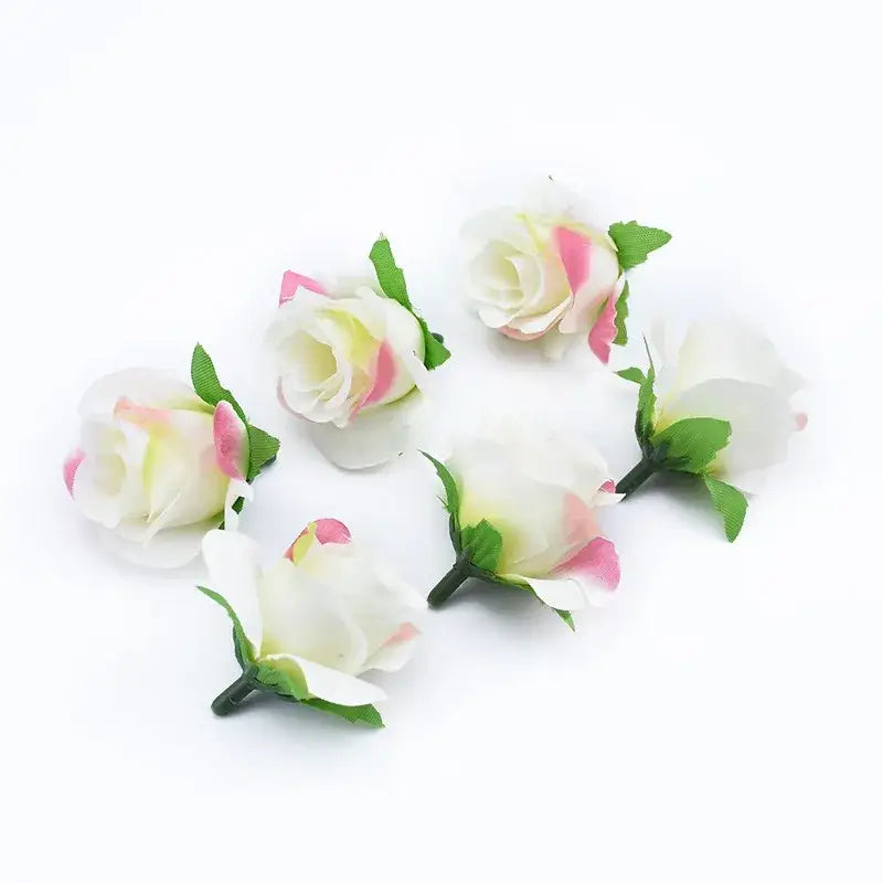 DecorBites™ artificial plants decorative white and pink roses with green stems for DIY home Christmas decor brooch