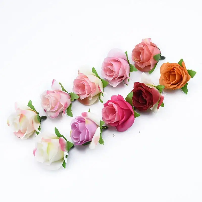 Decorbites artificial plants decorative flowers brooch featuring pastel pink peach lavender and deep red roses with green leaves