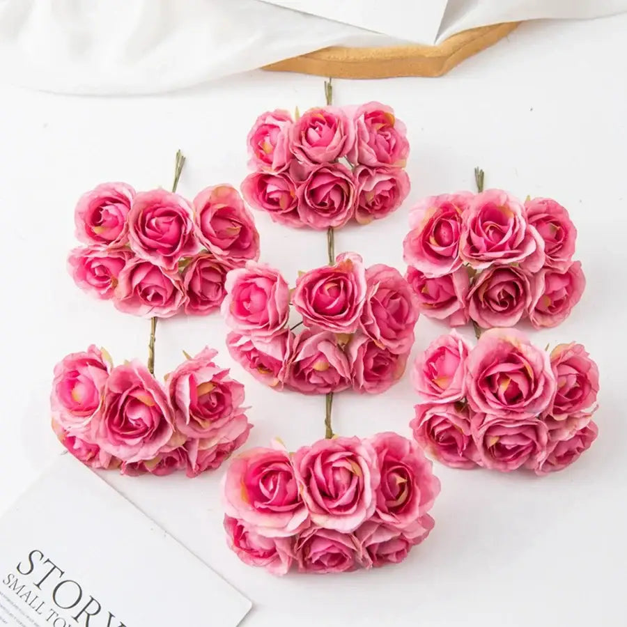 Pink decorbites artificial rose bouquet with delicate layered petals and yellow centers for home decor and weddings