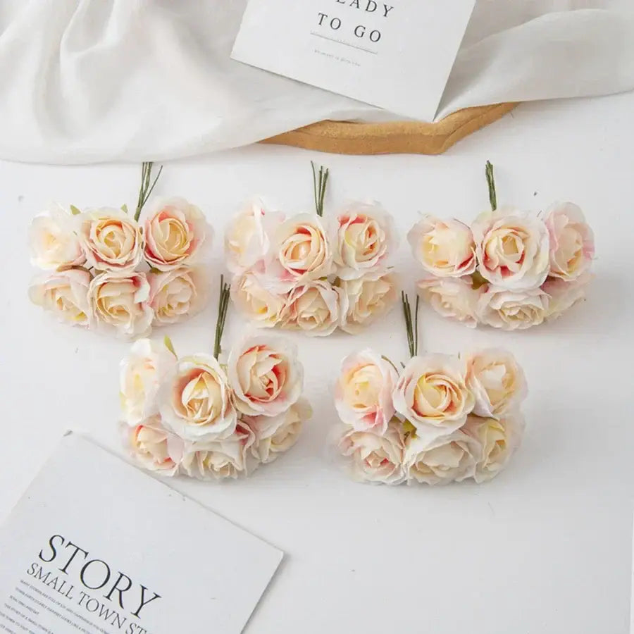 Delicate peach and cream decorbites artificial rose bouquet with slender green stems for Christmas and wedding decor