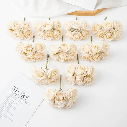 Beige decorbites artificial rose bouquet with delicate layered petals and green stems for home decor and weddings