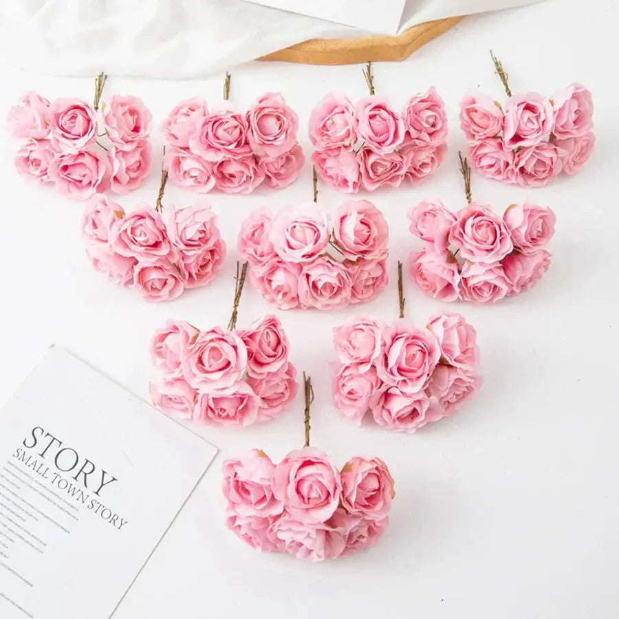 Decorbites artificial rose bouquet with pink layered petals and thin brown stems ideal for home decor and weddings