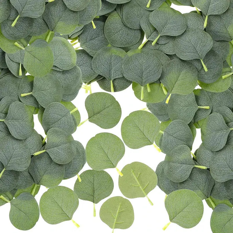 Decorbites artificial roses featuring artificial eucalyptus leaves in varying green shades with detailed veins for home wedding christmas decor