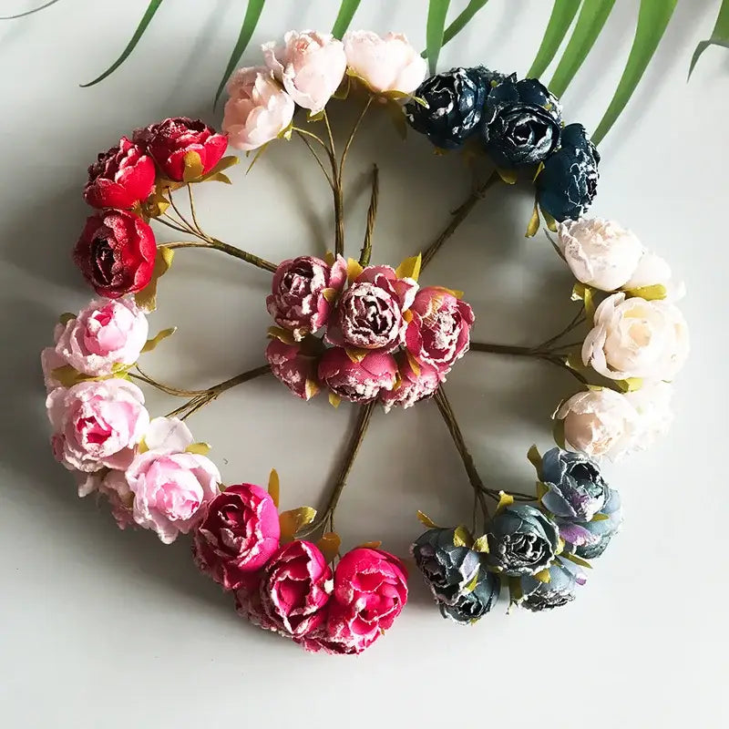 Decorbites artificial roses floral crown with pink red white and deep blue artificial roses bridal for wedding decor