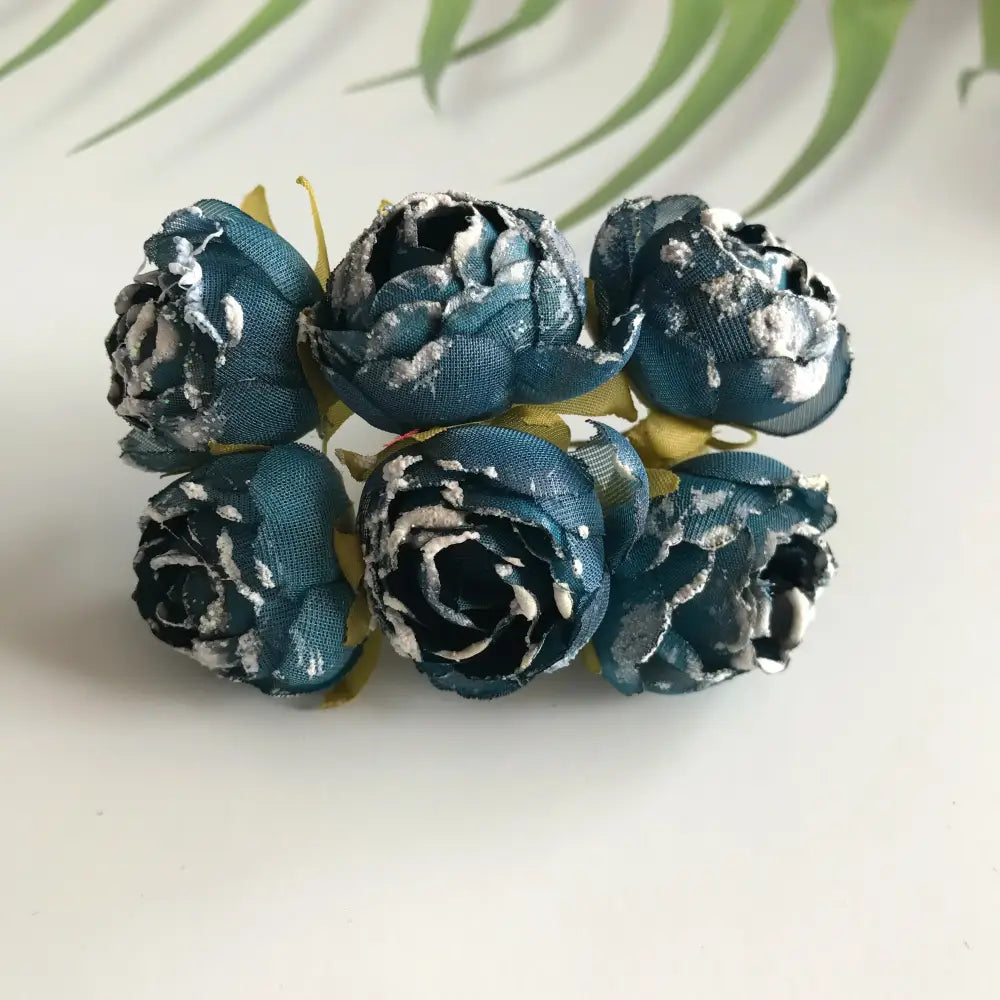 Teal fabric decorbites artificial roses bridal bouquet with silver metallic accents for wedding and banquet decoration
