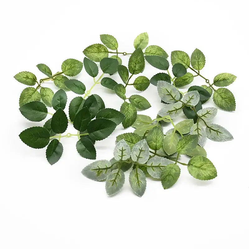 Artificial green and silver silk flowers with detailed vein patterns in decorbites artificial roses wreath home decor