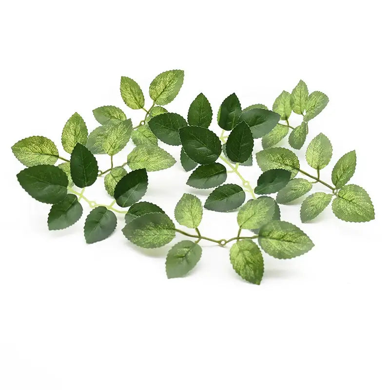 Green artificial leaf garland with realistic veining and flexible stem for decorbites artificial roses wreath silk flowers decor