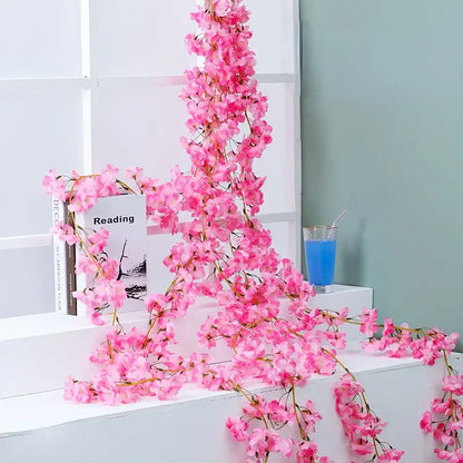Decorbites artificial sakura vibrant pink artificial sakura flowers vine with delicate clustered blooms for wedding decor