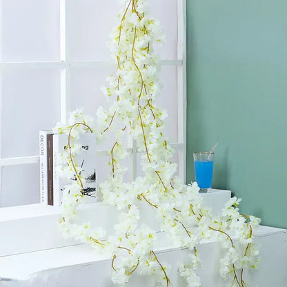 DecorBites artificial sakura delicate white sakura flowers vine with slender brown stems for wedding garden decoration
