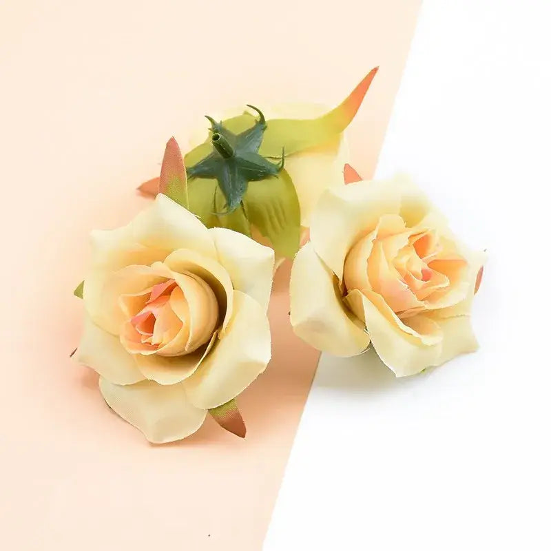DecorBites artificial silk roses cream colored with peach centers made of synthetic fabric for wedding decor and DIY use