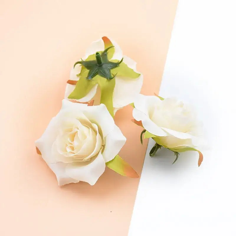 White decorbites artificial silk roses with delicate petals and green stems for wedding home decor and DIY wreaths