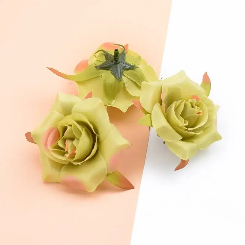Decorbites artificial silk roses set with three green and pink fabric silk roses for wedding home decor and diy wreaths