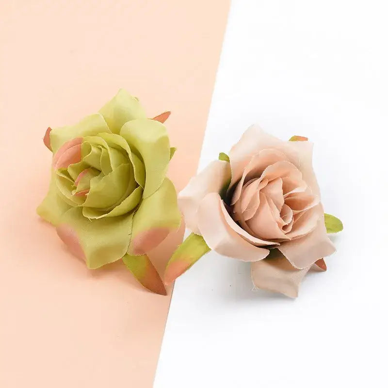 Decorbites artificial silk roses head set with pale green and blush pink satin fabric silk roses for wedding decor