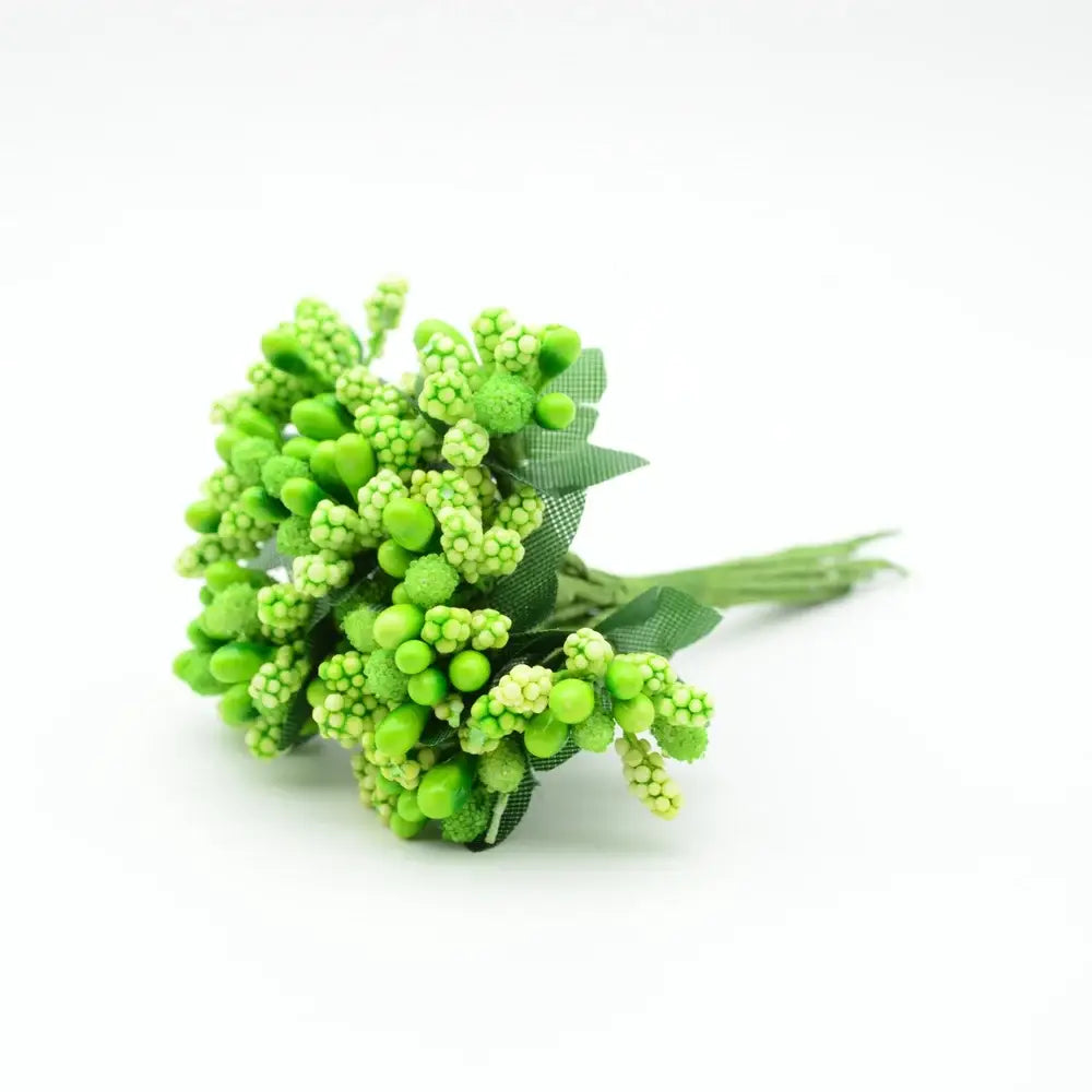A vibrant green decorbites artificial stamen flower bouquet with spherical blooms and leafy stems for home decor
