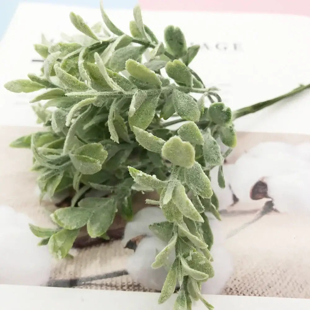 Frosty green artificial succulent tree sprig with textured leaf-like foliage for home décor and events by decorbites