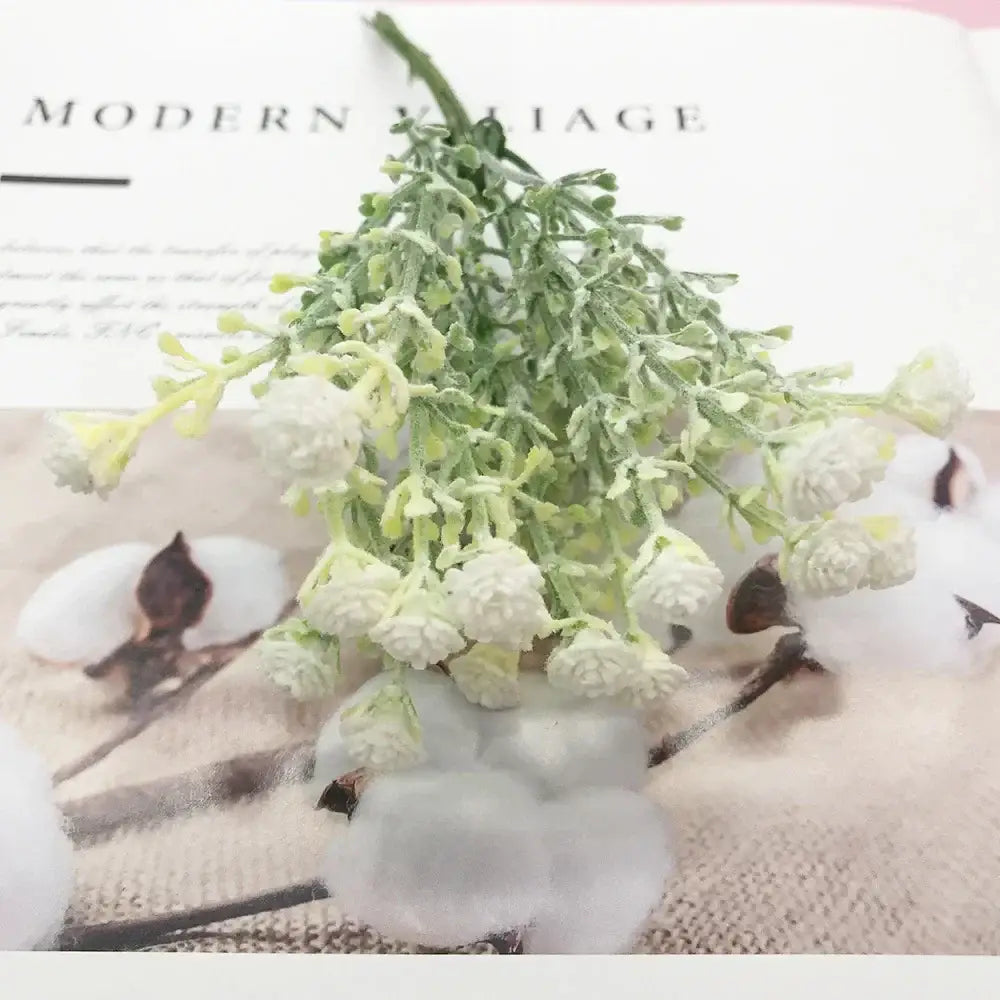 DecorBites™ artificial succulent tree with pale green stems and white frosted blossoms for home décor and events