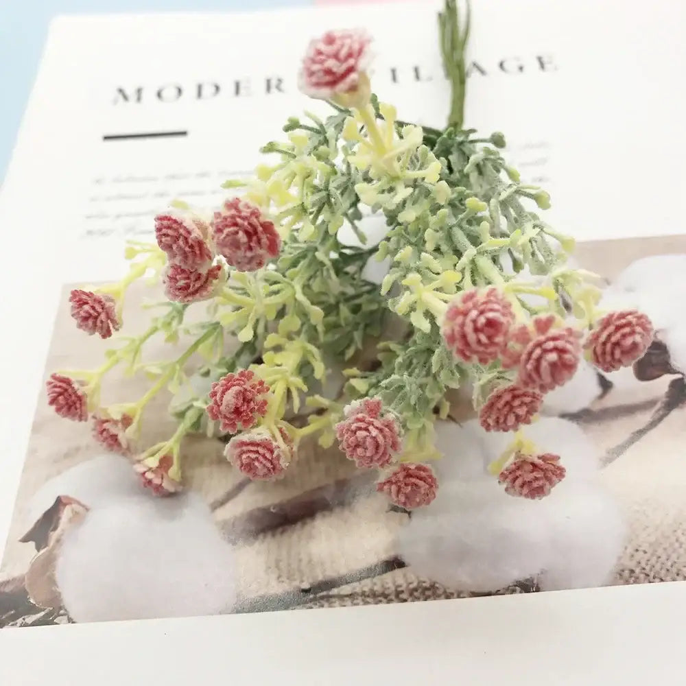 A delicate artificial succulent tree by decorbites featuring pink and green frost-textured petals for home décor