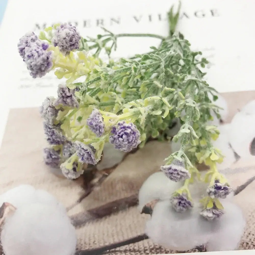 Decorbites™ artificial succulent tree featuring a delicate lavender sprig with purple blossoms and frosty green stems