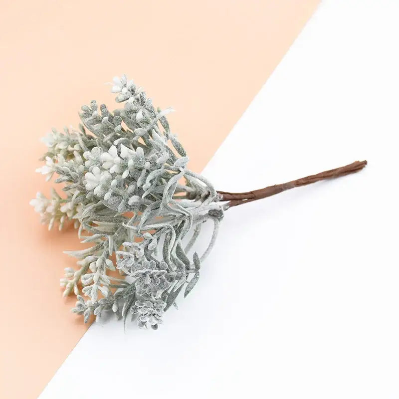 Frosty silver decorbites artificial water flower bouquet with delicate white blossoms and textured leaves in water grass vase