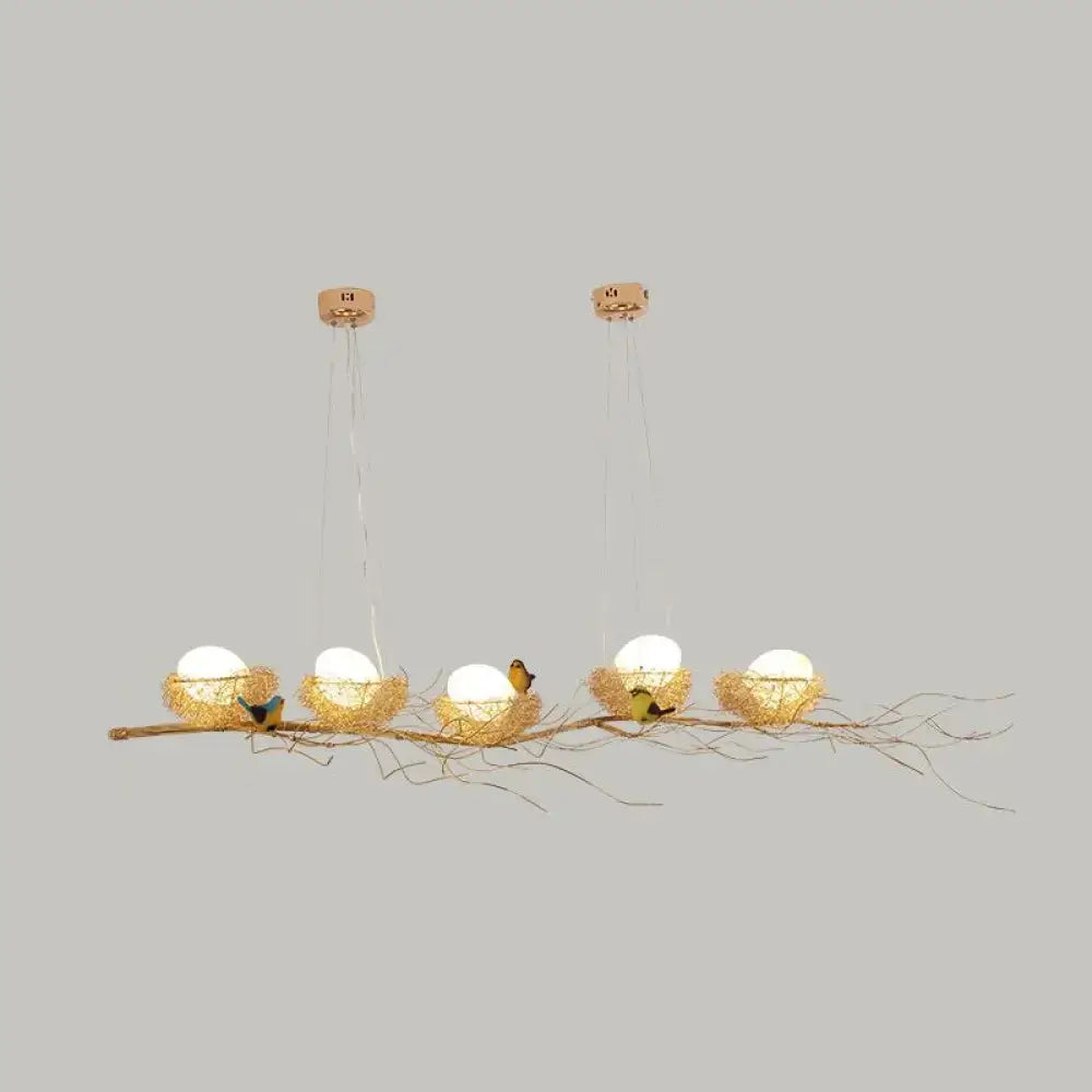 Decorbites™ rustic golden-brown aluminum wire nest ceiling light with five glowing orbs 220v-240v suspension lamp