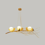 DecorBites™ artistic aluminum wire golden bird-themed ceiling light with three woven nest lights for dining room 220v-240v