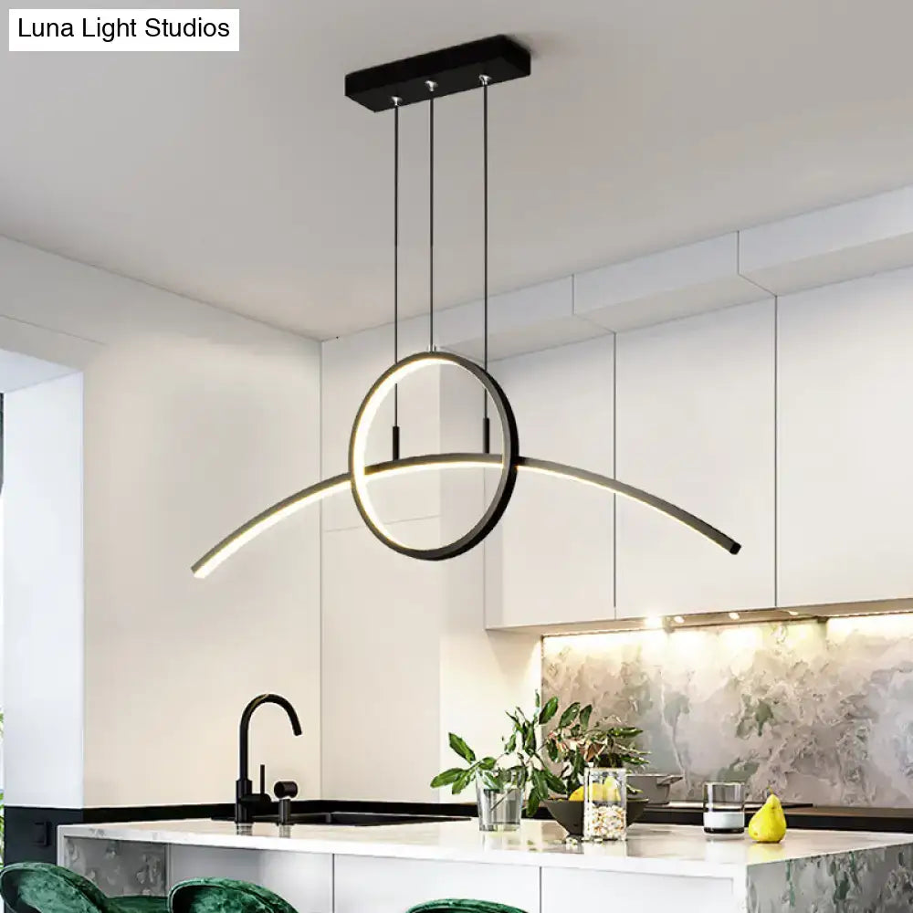 DecorBites™ modern black minimalist metal ceiling light fixture with circular and curved led elements for dining room