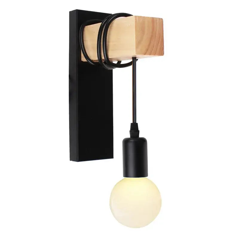Black and light wood decorbites artistic metal iron wall lamp with hanging bulb for bedroom livingroom bar sconce