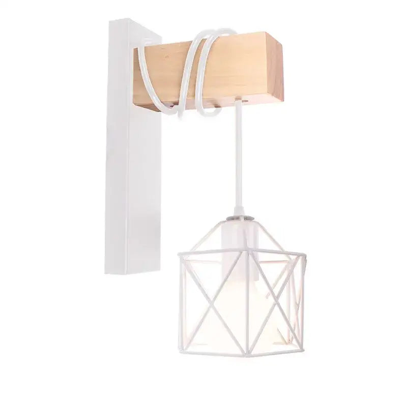 Modern geometric decorbites artistic metal iron wall lamp with white metal frame wooden accent for bedroom bar