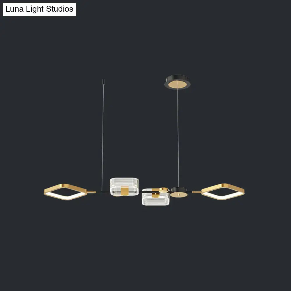 DecorBites™ artistic metal LED ceiling pendant light with gold ring island and geometric clear glass light fixture