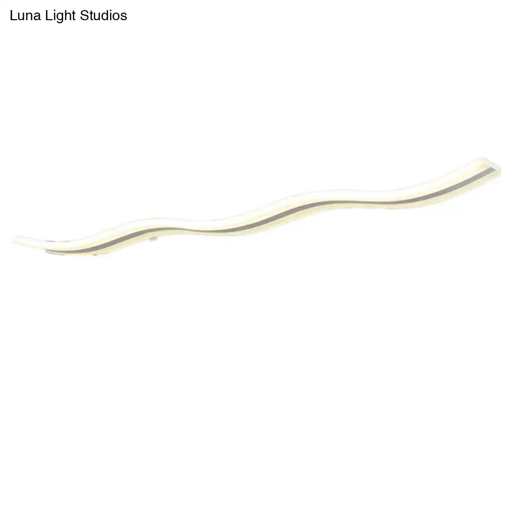 DecorBites™ artistic wave island pendant light in white LED acrylic with sleek curved design and subtle gray accent strip