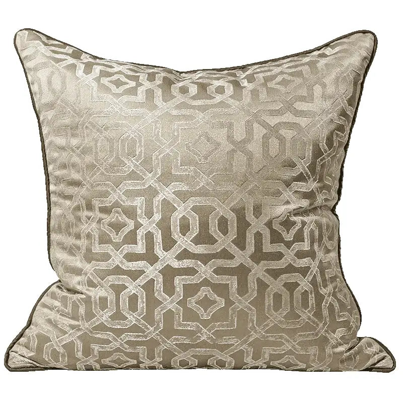 Taupe square pillow cover with subtle geometric pattern woven in textured fabric from decorbites asian landscape painting collection
