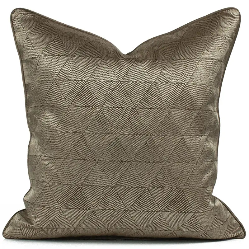 Taupe decorbites asian landscape pillow cover with textured geometric diamond pattern in fine stitched lines 45x45cm