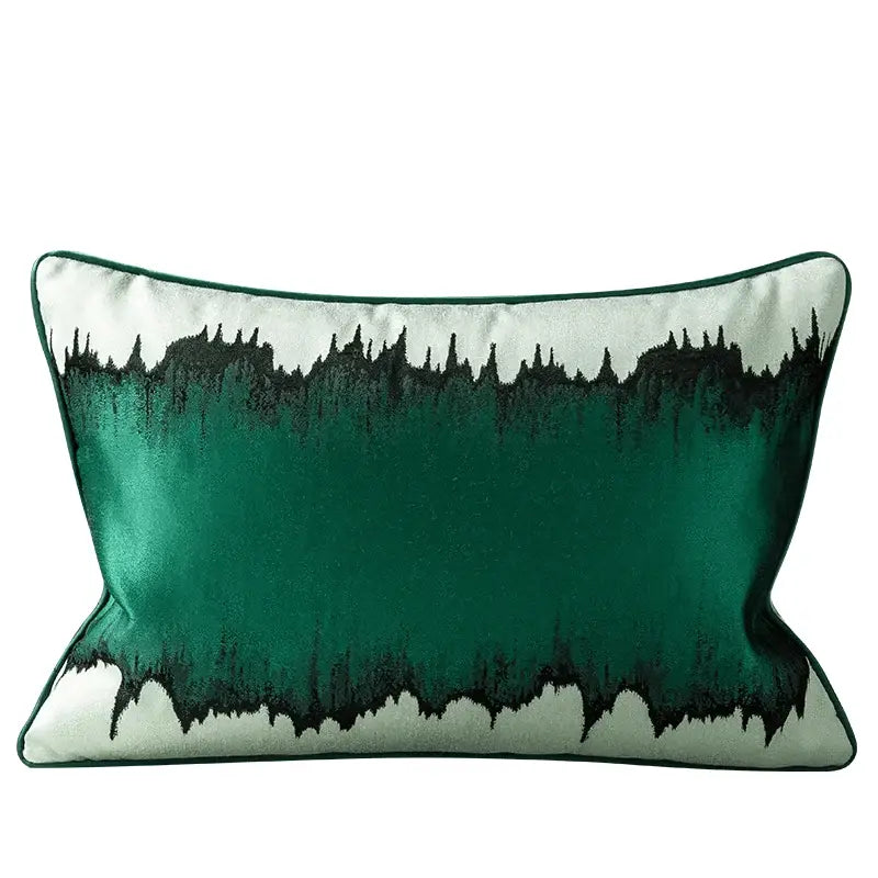 Decorbites asian landscape painting pillow cover in emerald green and white with satin finish and jacquard fabric
